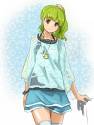 a casual sanae with a nascent smile